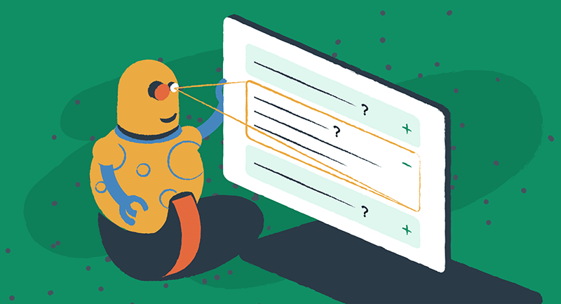 A robot reads Q and A results from Google Search.