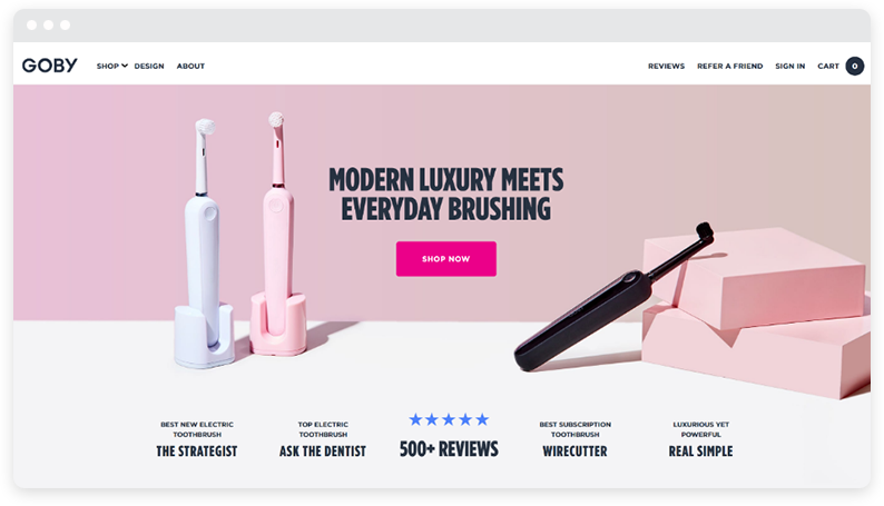 The Goby online store landing page pink background