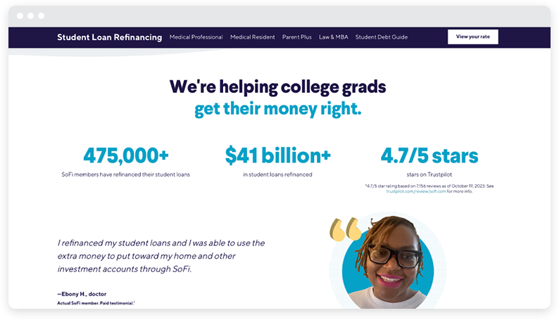 Another example from the SoFi student loan page