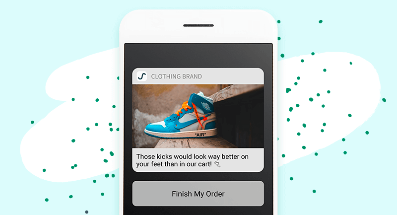 A Nike shoe on a step sent in an SMS notificaiton. 