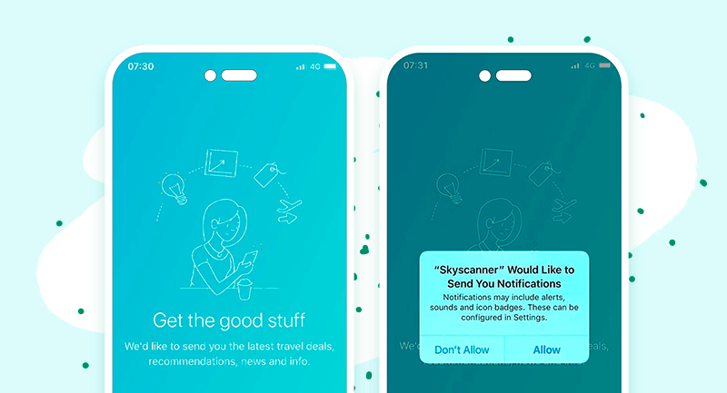 An SMS push notification sign up pop up on a turquoise background