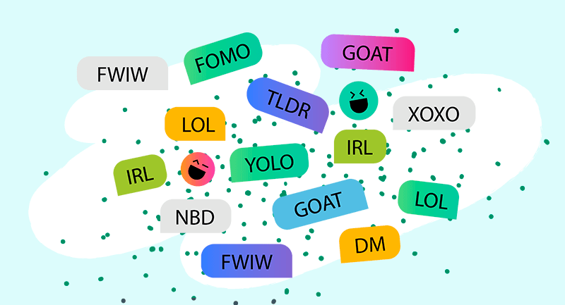 A bubble chart of different emojis and slang initialisms.