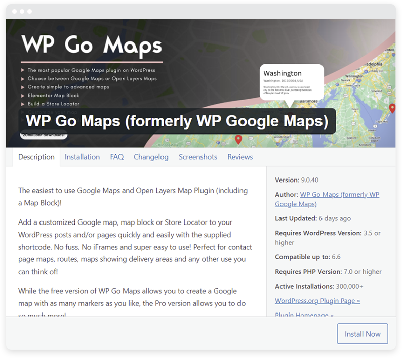 A screenshot of the WP Go Maps plugin main screen