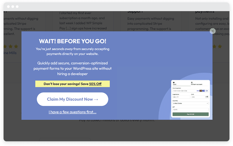 An example of a blue exit popup when leaving a site. 