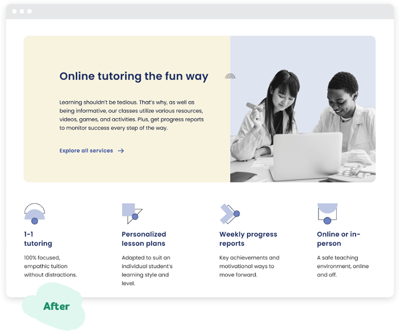 Two children are shown on a landing page within the redesigned website