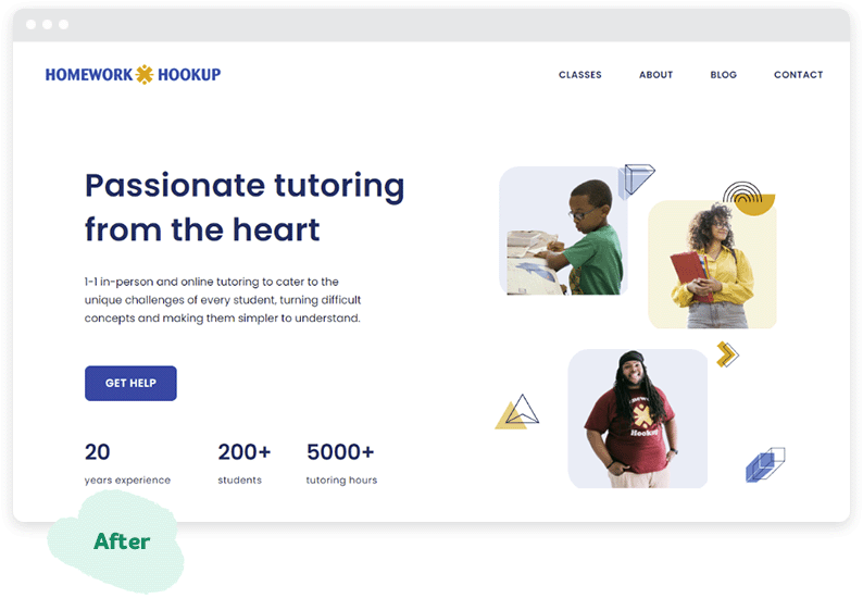 The homepage of Homework Hookup after the website redesign