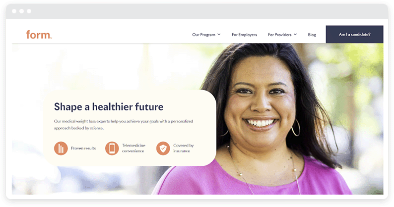 Pink and orange colors on the Form Health website. 