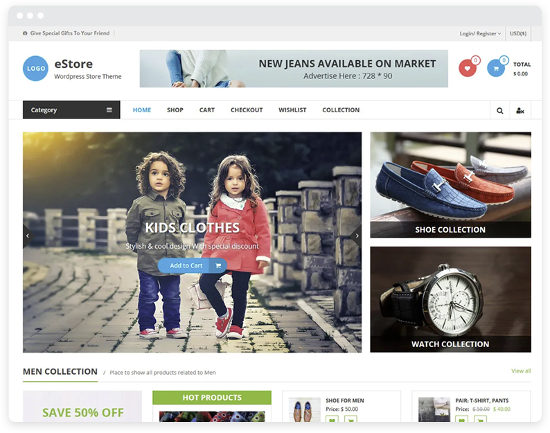 An example of the eStore WooCommerce WordPress theme