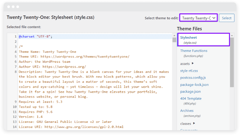 A diagram of editing the Twenty Twenty One theme in WordPress