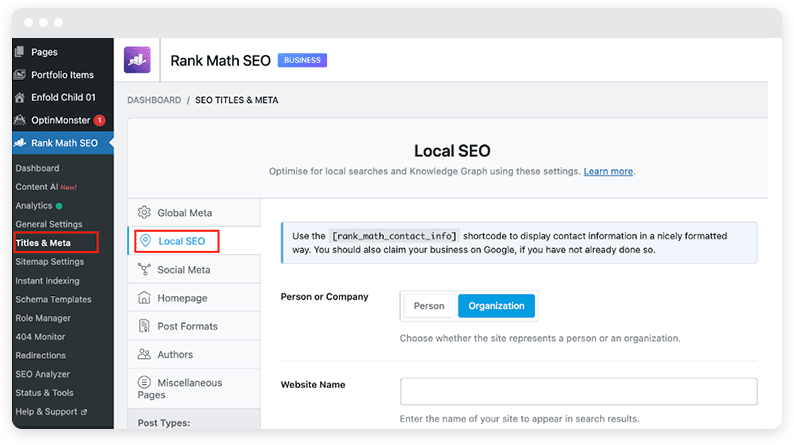 Schema fields are shown in the RankMath plugin for WordPress