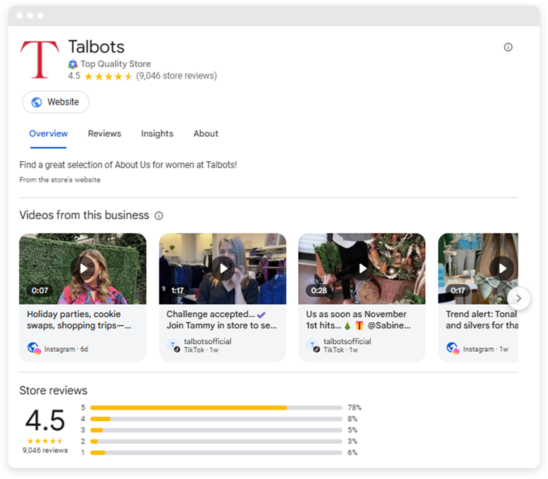 Google reviews for a Talbots store.