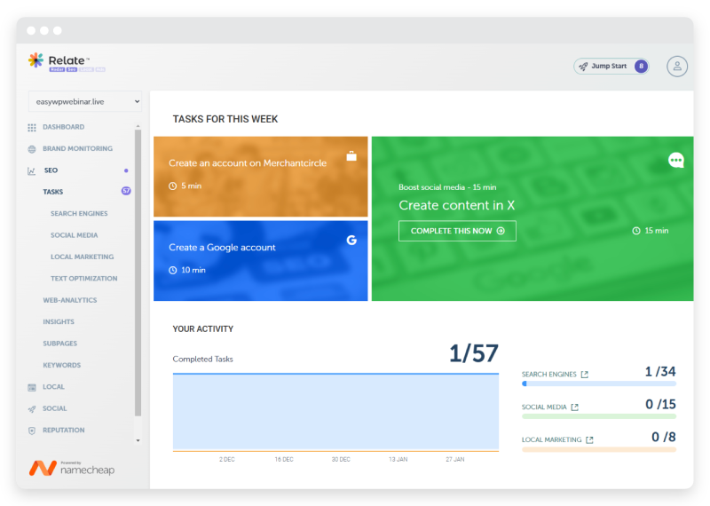 The main dashboard inside RelateSEO